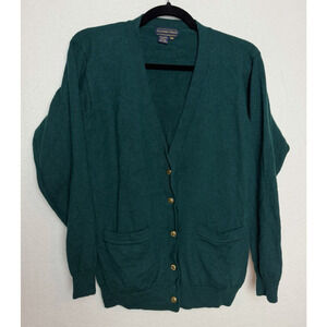 Preswick & Moore Vintage Green Cardigan Gold Buttons Size Medium Wool Sweater
